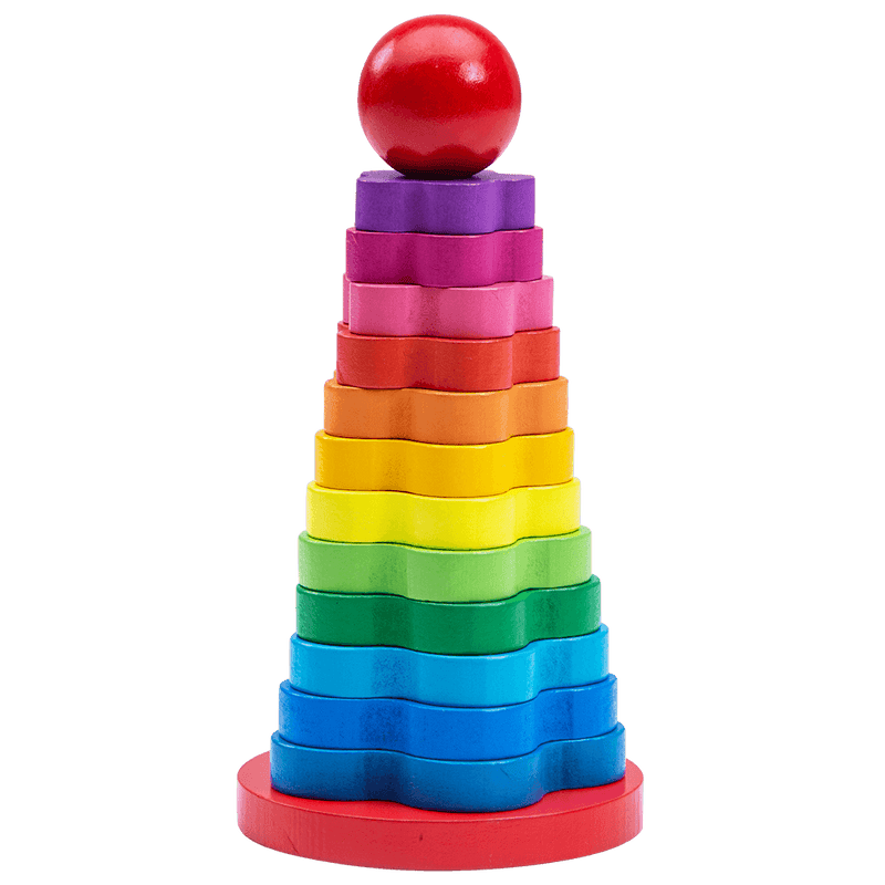 Wooden rainbow colour stacker of flower shapes