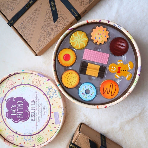  Box of biscuits next to Jaques signature packaging 