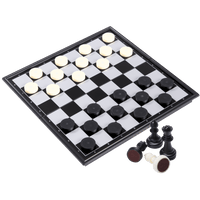 Folding magnetic travel chess and draughts set in black and white