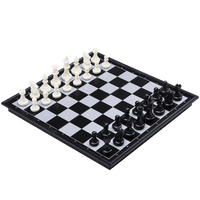 Folding black and white magnetic travel chess set