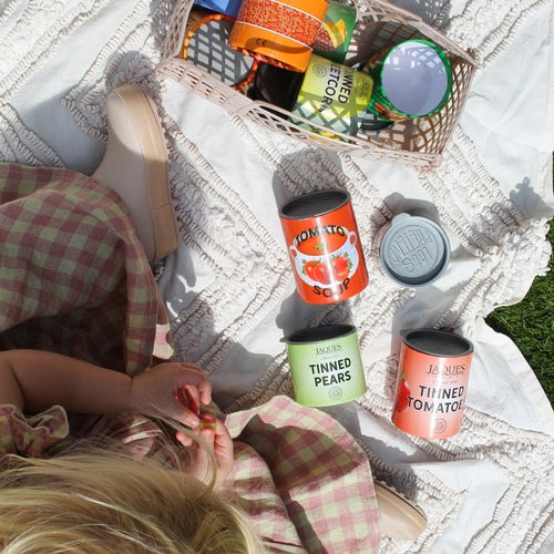  Little girl playing with pretend play food