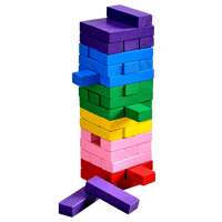Rainbow tumble tower game for kids - a stack of bright rainbow coloured blocks