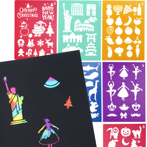  Display of stencil range and how this looks when used on Rainbow Scratch Pad