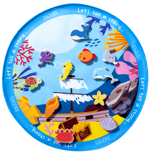 Sea life story mat with wooden creatures