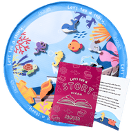 Sea life story mat with wooden creatures