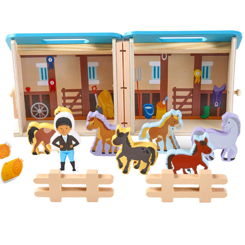  Happy Horse Stable contents with wooden characters
