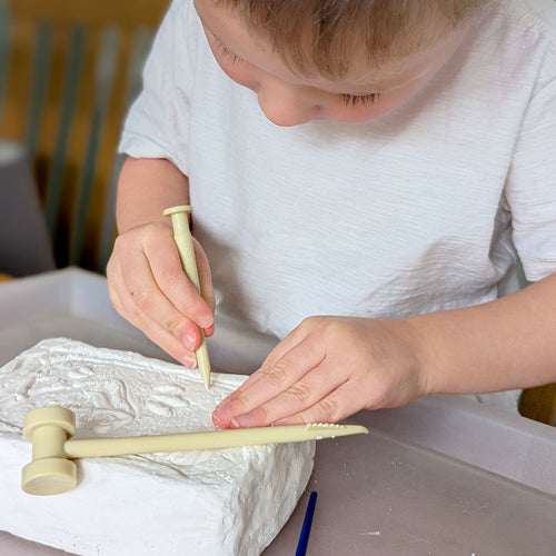 kid playing with the dino kit
