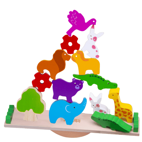 Wooden animal sea saw with colourful wooden animals stacked