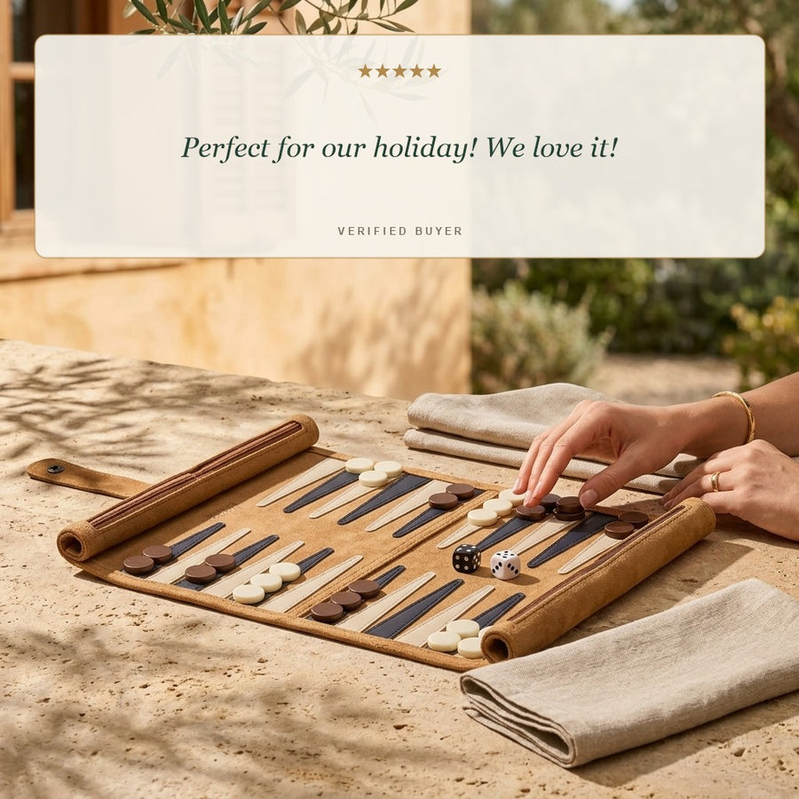 Travel Backgammon Set - Roll-up Leather Backgammon Board 2
