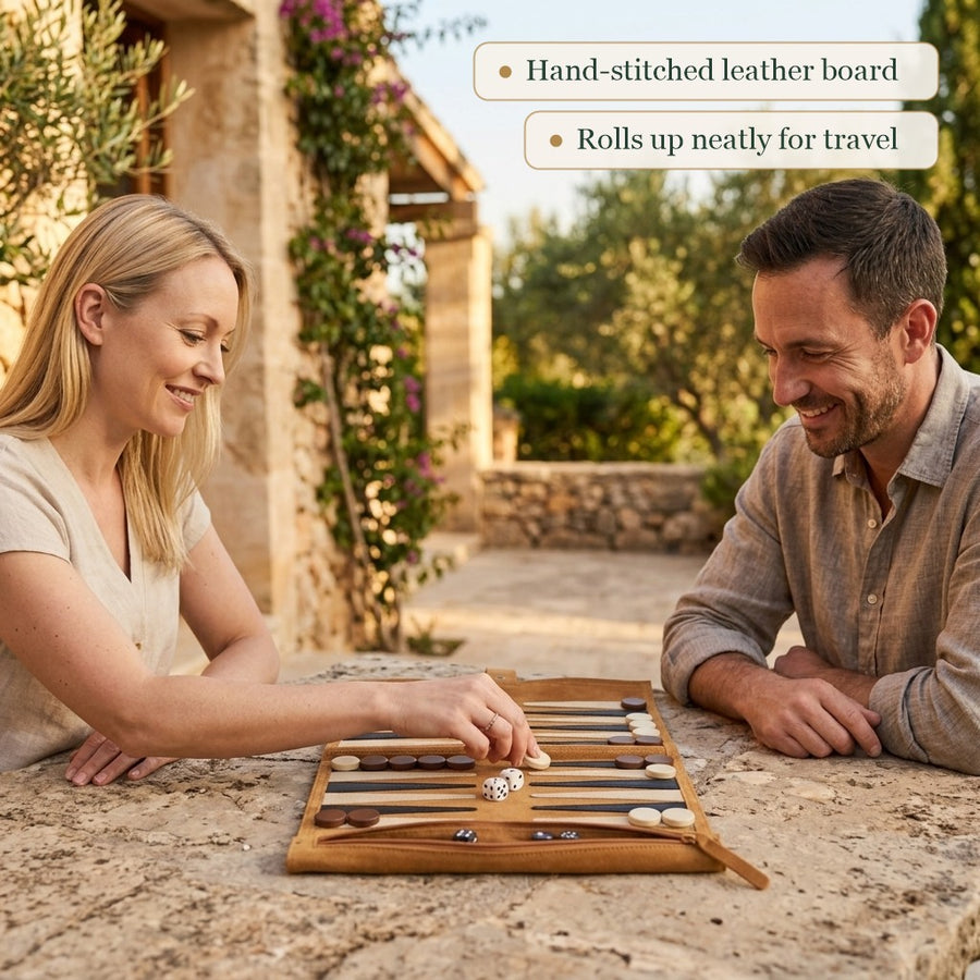 Travel Backgammon Set - Roll-up Leather Backgammon Board 4