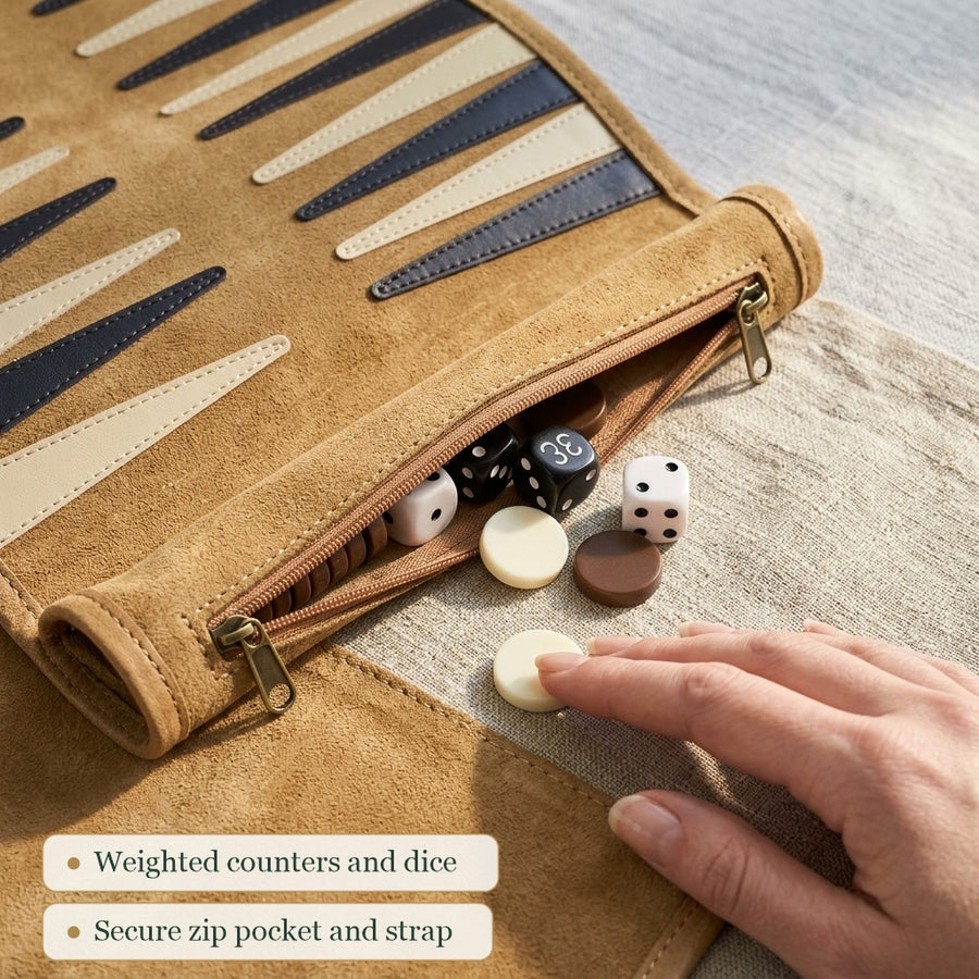 Travel Backgammon Set - Roll-up Leather Backgammon Board 7