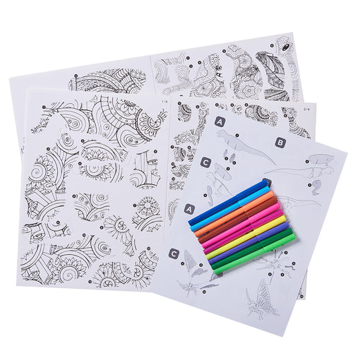 3D-Model-Colouring-In-Puzzel---T-rex-and-Butterfly-instructions-with-pens