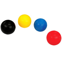 Set of 1st black, yellow, blue and red croquet balls [lifestyle] 