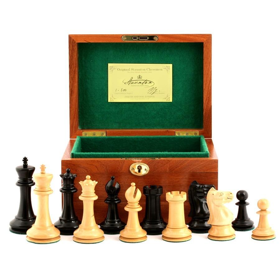 Deluxe Staunton Chess Set 1890 Edition 4" in Mahogany Box