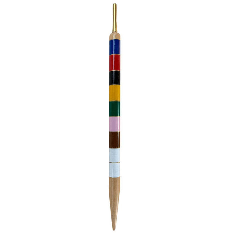 Wooden croquet 8 colour wining peg with gold tip. Colours are blue, red, black, yellow, green, pink, brown, white