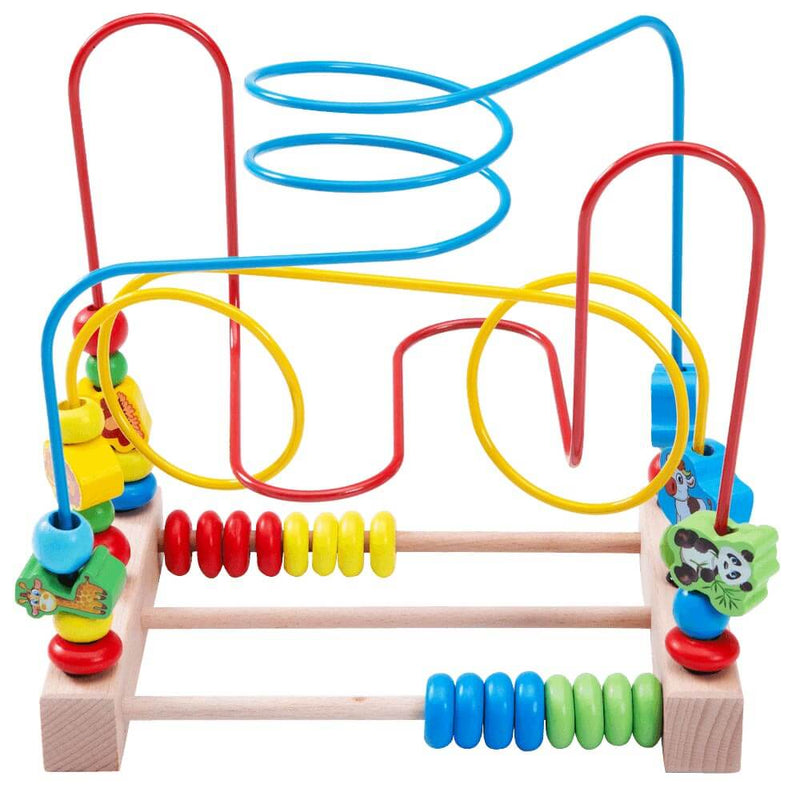 Activity maze with blue, red, yellow, green and animal beads to thread