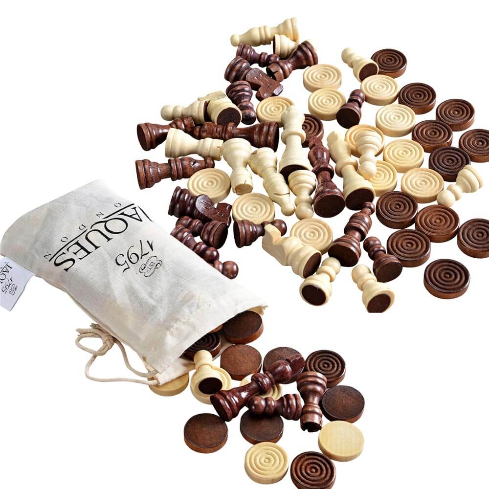  Piece with canvas bag for chess and draughts wooden flat board game