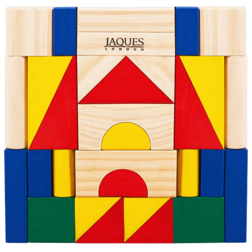 Colourful wooden blocks compacted together into a square shape 