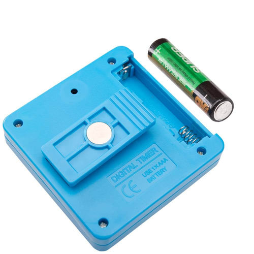 Digital timer back view with battery