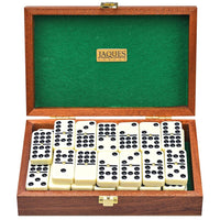 Mahogany cased double nine dominoes