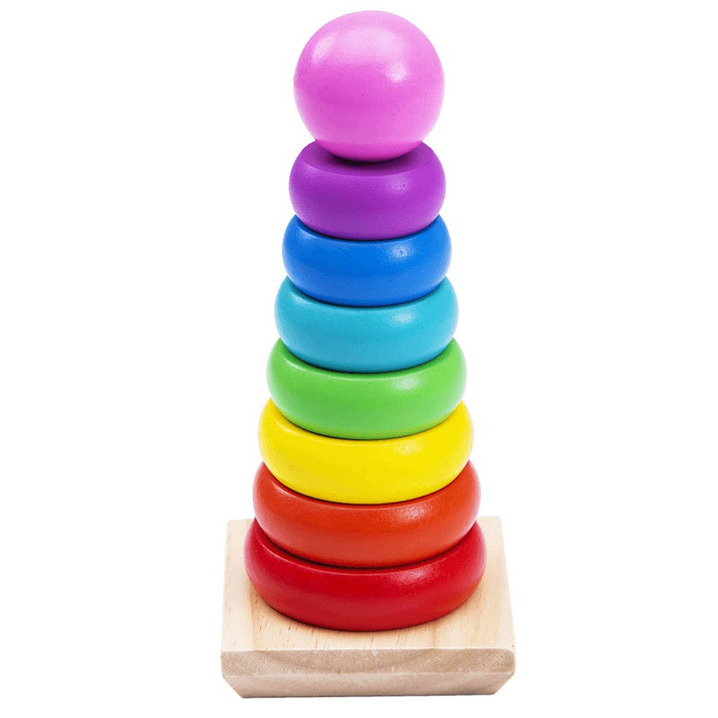 Early years rainbow coloured wooden shape stacker