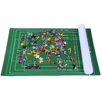 Extra Large family puzzle roll mat up to 2000 pcs - mat un rolled with inflatable tube and puzzle pieces displayed
