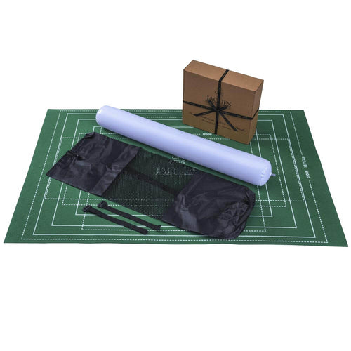 Puzzle roll up mat - a 2000 piece green felt mat with puzzle size markings and partially completed puzzle, box, inflatable tube and storage bag