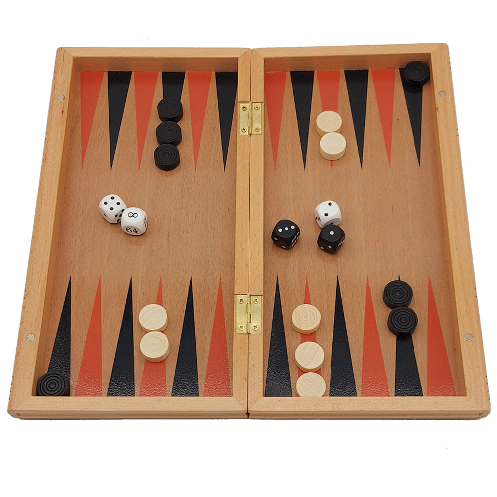 Wooden reversible backgammon, Chess and Draughts game
