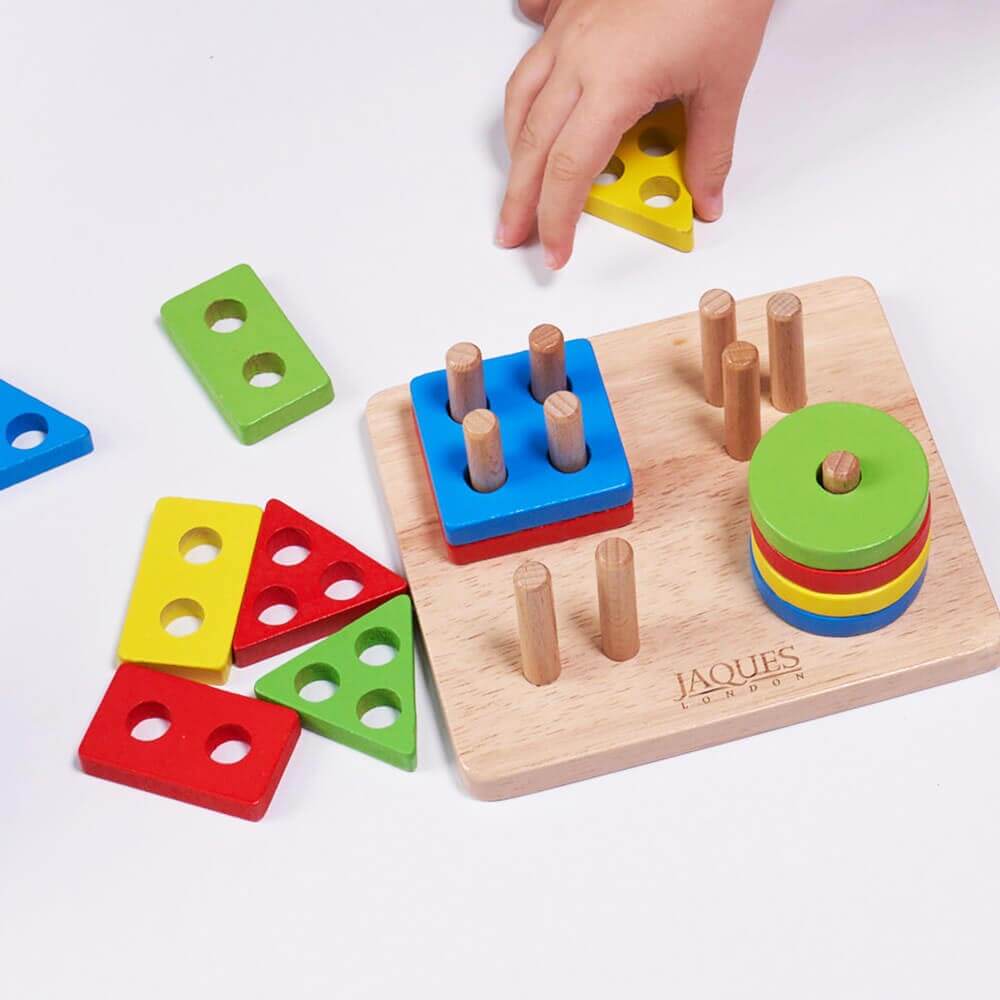 Wooden Puzzle Board | Geometric Stacking Toy – Jaques of London