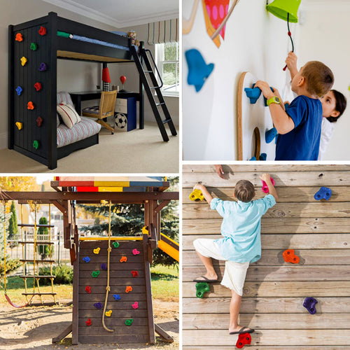 Assorted pictures of how to use the climbing handles both indoors and outdoors. 