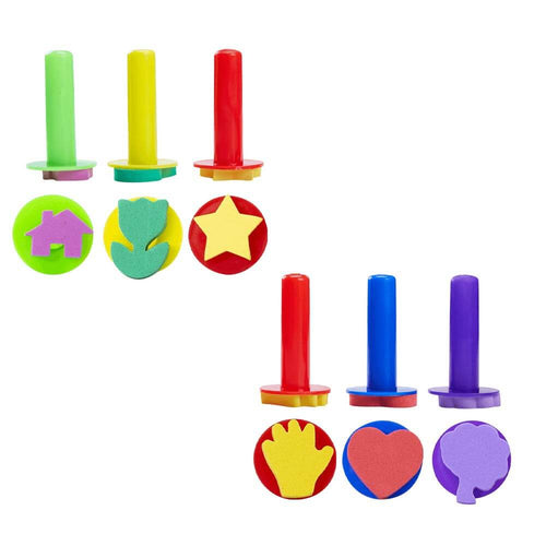 6 stamp handles with close up of their base to see the stencil attached