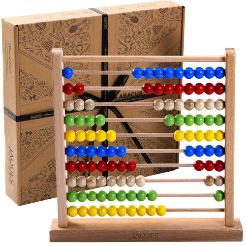  Kids wooden abacus game with Natural, Blue, Red, Green and Yellow beads