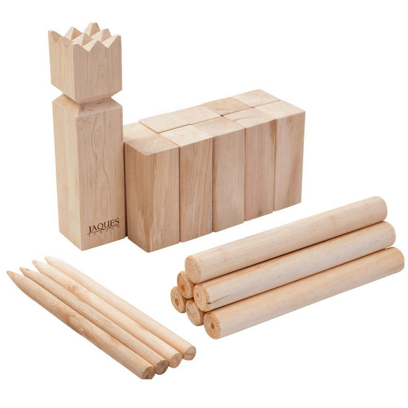 Quality wooden Kubb family game set - Kubb pieces displayed
