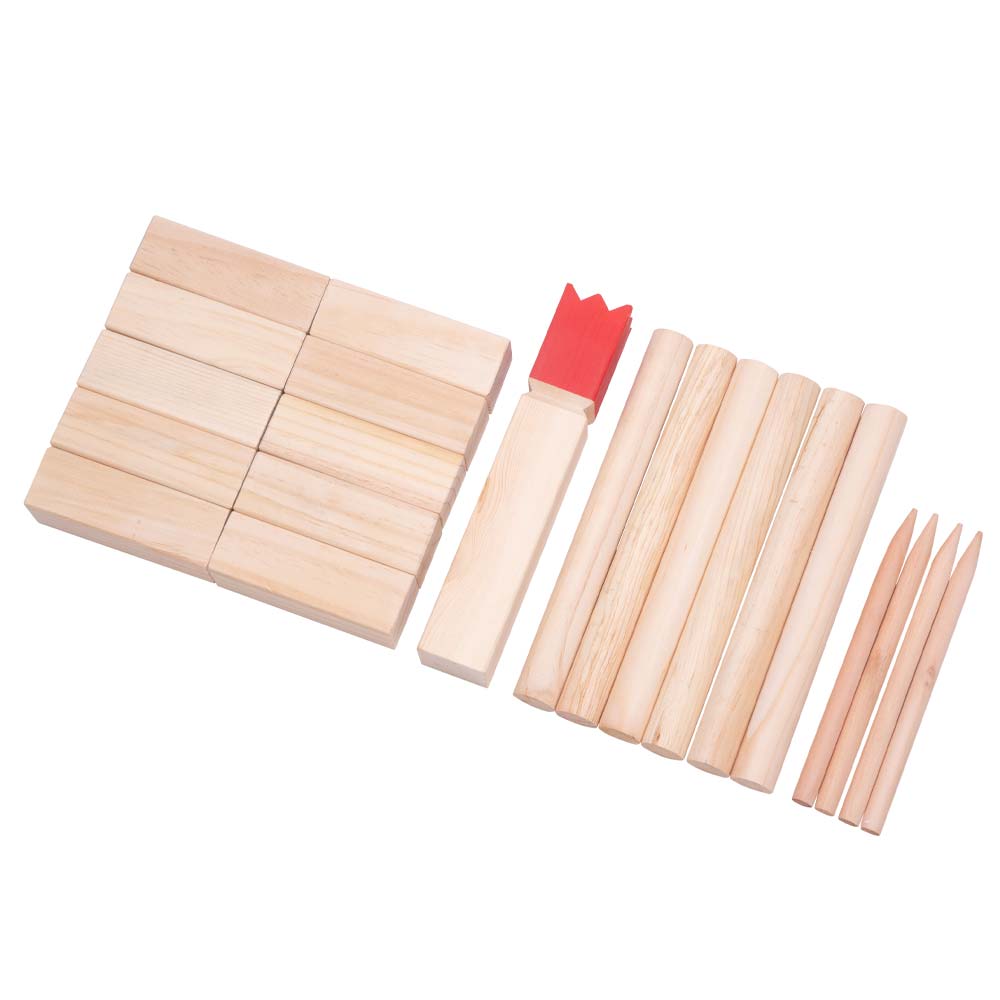 Kubb pieces laid flat