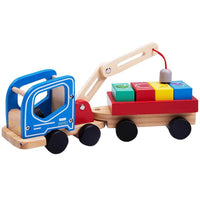 Magnetic crane truck with moveable arm and fruit cargo