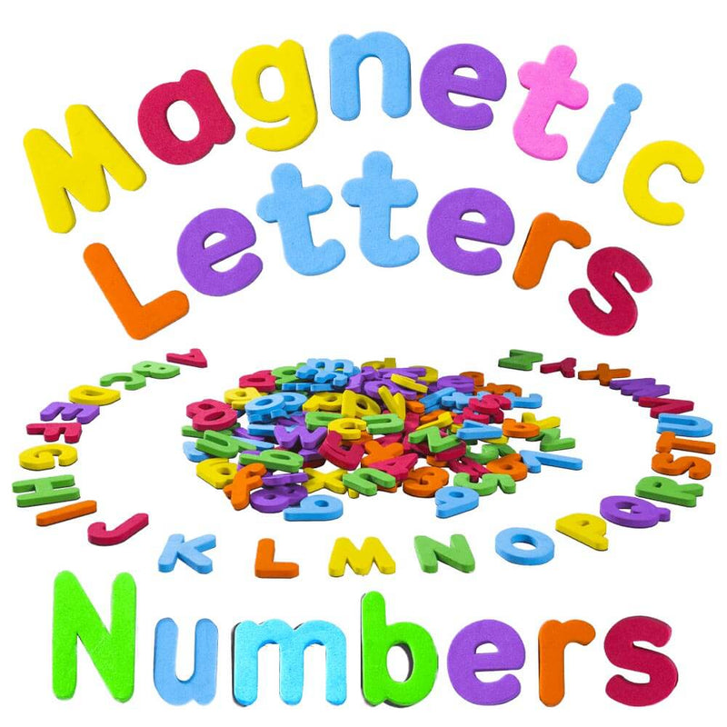 Magnetic letters and numbers - brightly coloured letters spelling the words