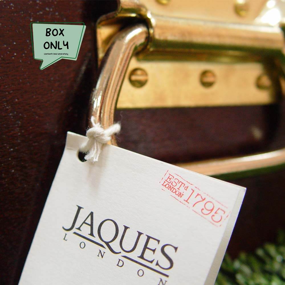 Close up of brass handle with Jaques product tag