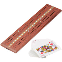 Mahogany cribbage board with cards