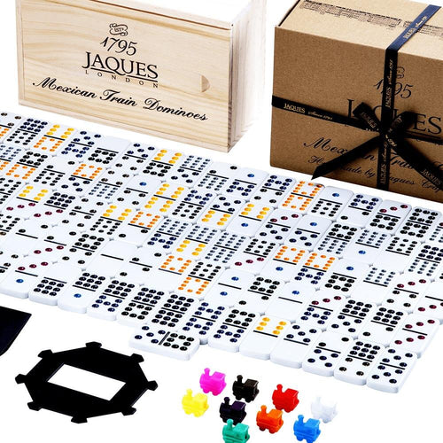  All dominoes together with pieces, wooden box and gift packaging