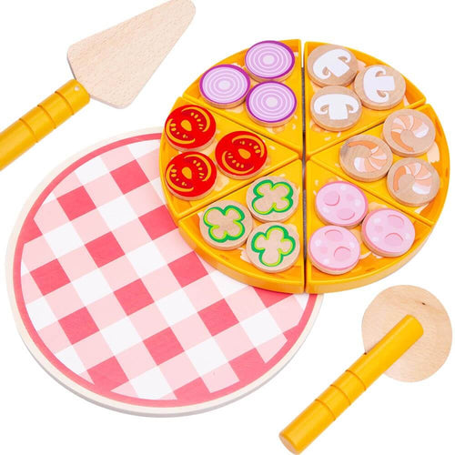  Play food pizza with base, toppings and serving equipment