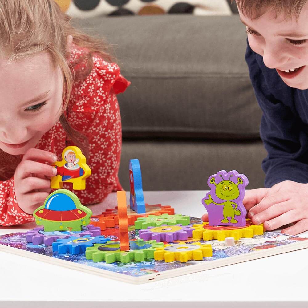 Children enjoying space puzzle 