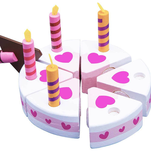  Wooden party cake with cake slice slicing