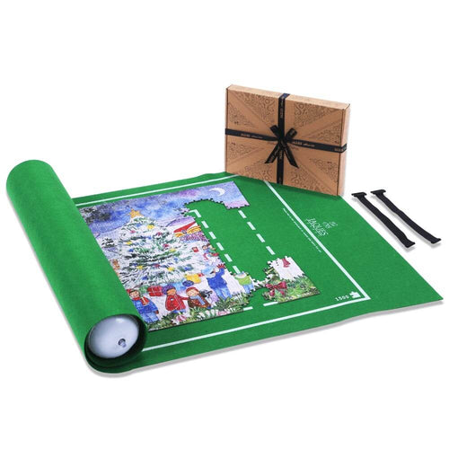 Green puzzle roll mat with box and accessories