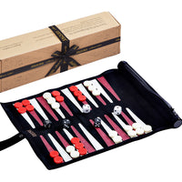 Luxury leather roll up backgammon in black.