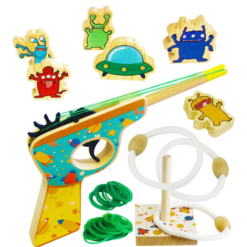 Wooden Alien Shooting Game With Quoits Set