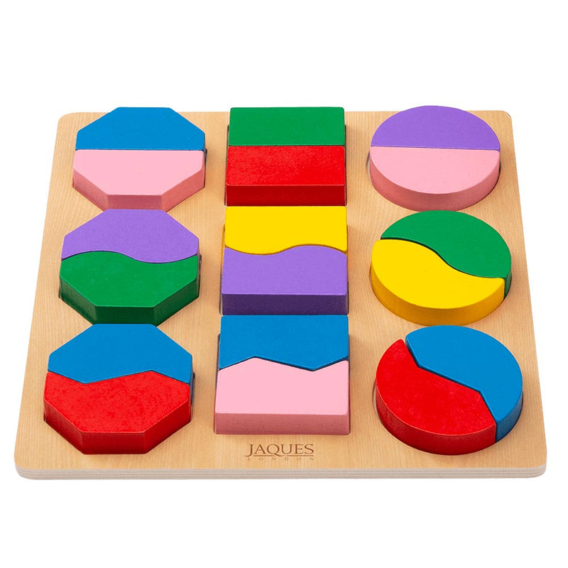 Front facing image of board with colourful shapes in specific holes