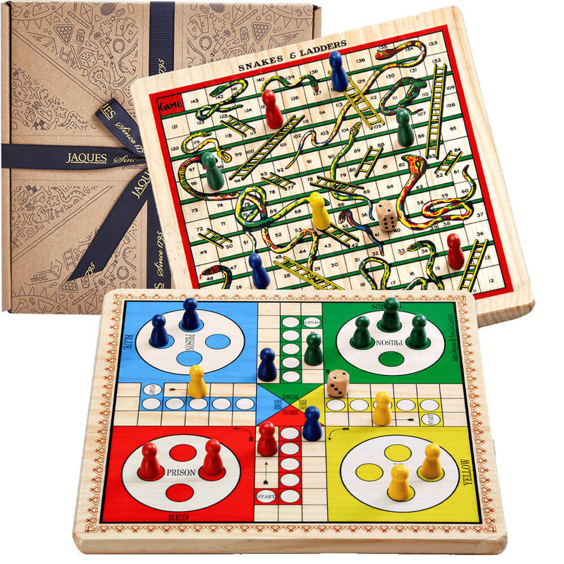 Snakes and ladders board game with ludo on reverse side
