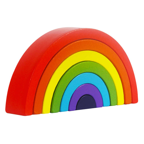 Montessori stacking rainbow toy -7 colourful arches of red, orange, yellow, green, pale blue, purple and dark blue