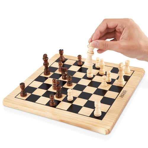Wooden Family Staunton Chess Set - hand taking piece off board