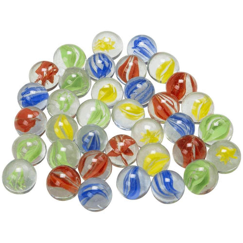 Family wooden solitaire game with glass marbles - Marbles arranged loose on flat surface